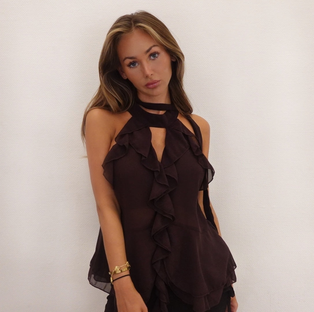 Ambra topp - brun volang blus. 